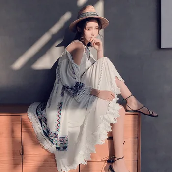 Boheme-Stil 2020 Sommeren P Lang Cardigan Kimono Toppe Casual Boho Hippie Broderi Kvast Damer Shirts Kvinder Toppe