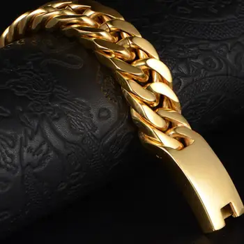 Luksus Golden Guld Farve 15mm Chunky Kæde Mænd Armbånd Miami Cubanske Bremse Kæde Herre Armbånd Til Mænd Indiske Smykker Gaver