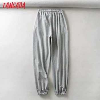 Tangada mode kvinders bukser grå cargo strethy talje bukser, løse bukser kvindelige joggere sweatpants streetwear TM2