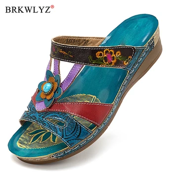 Kvinder Sandaler Mode Etnisk Stil Blomster Sandaler, Kiler Flip Flop Damer Sko