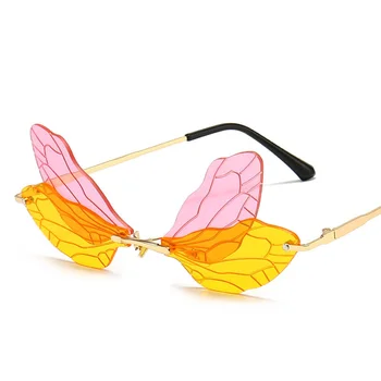 Metal Dragonfly Wings Solbriller Kvinder Grænseløs Sol Briller Fashion Brand Design Briller очки от солнца женские