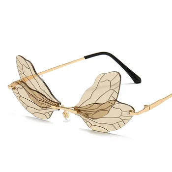 Metal Dragonfly Wings Solbriller Kvinder Grænseløs Sol Briller Fashion Brand Design Briller очки от солнца женские