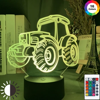 Cool Traktor 3d Optisk Baby Nat Lys Led Touch Sensor, Fjernbetjening Farve Skiftende Vågelampe til Indretning natbordet Lampe Bil