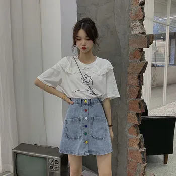 NiceMix koreansk tøj Mini Nederdele plus size tøj Høj Talje a-linje faldas mujer moda 2020 nye sommer kawai Denim