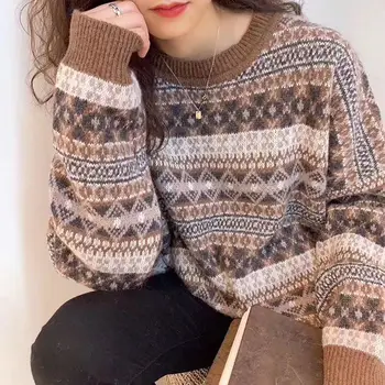 New Hong Kong Style Retro Trøje Schoolgirl Koreanske Løs Vinter Doven Vind Plus Size Sweater Tidevandet