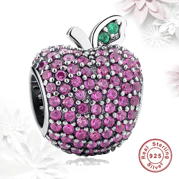 ELESHE 925 Sterling Sølv Perler Pink Krystal Klare CZ Apple Charms passer Oprindelige Armbånd Halskæde Kvinder Smykker Bijoux Gave