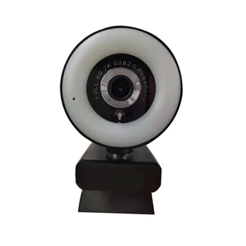 Mini-USB-Webcam Video-Konference-Kamera Vidvinkel Webcam med Mikrofon Dække og Ringlight PC-Kamera, 1080P, 1440P Webcam 2K