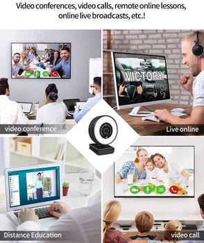 Mini-USB-Webcam Video-Konference-Kamera Vidvinkel Webcam med Mikrofon Dække og Ringlight PC-Kamera, 1080P, 1440P Webcam 2K