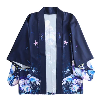 Japansk løs morgenkåbe Dybe hav Vandmænd Blå lejligheder sommeren Solcreme kimono Cardigan pels cosplay