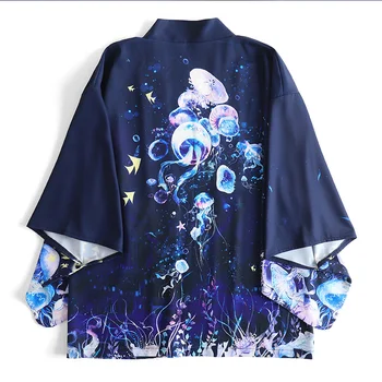 Japansk løs morgenkåbe Dybe hav Vandmænd Blå lejligheder sommeren Solcreme kimono Cardigan pels cosplay