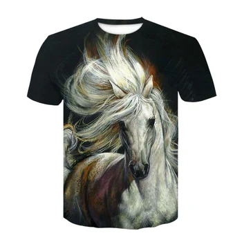 Sommeren Nye O-hals Iført en blomst hovedbøjle Hest T-shirt 3d-Mode T-Shirt dyre tøj Mænd Kvinder i Stor størrelse Tshirt dropship