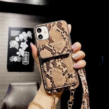 Luksus Snake Læder Pung Rem, Ledning Crossbody taske til iPhone 7 8 plus XR XS 12 11 pro MAX antal Skulder Rem-Kortholderen