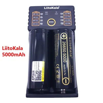 LiitoKala Lii-202 batteri oplader+2stk HK LiitoKala Lii-50A 26650 5000mah Genopladeligt batteri til lommelygte,40-50A udledning