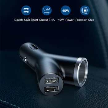 Baseus 40W Bil Oplader Universal Mobiltelefon Dobbelt USB Bil Lighter stik til Tablet GPS-3 Enheder Bil Oplader
