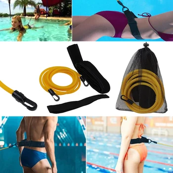 Justerbar Svømme Træning Modstand Bælte Svømning Bungee Exerciser for Voksne Børn Snor Mesh Lomme Sikkerhed Swimmingpool Værktøjer