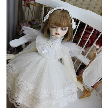 BJD kjole 1/6 1/4 dukke hvid kjole + hårbånd + vinger for blyth dukke 1/6 1/4 BJD dukke tilbehør dukke tøj