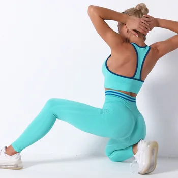 Sømløs strikket bh-sæt sexet hip trænings bukser trænings-og kører sports-bh til kvinder