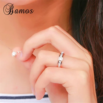 Bamos Kvindelige Geometriske Ring I Sølv Farve & Rose Guld Ring Løfte Bryllup Forlovelsesringe Til Kvinder Bedste Gaver