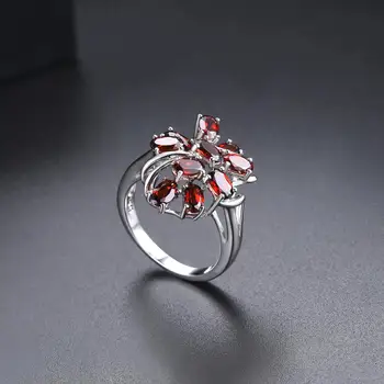 Hutang 2.76 Ct Naturlige Røde Garnet Ædelsten Ring for Kvinder 925 Sterling Sølv Vintage Cocktail Ringe Fine Elegante Smykker