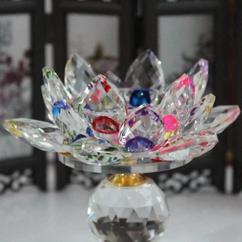 Glas Blok Lotus Blomst Metal Lysestager Feng Shui Home Decor Stor Fyrfadsstage Stearinlys Stand Holder Lysestager-Hvid