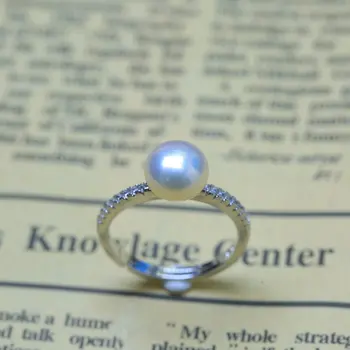 BaroqueOnly 2019 Fashion Perle Ring Naturlige Ferskvands Perle Ringe 8-9mm AAA Zircon 925 Sterling Sølv smykker, Ringe Til Kvinder