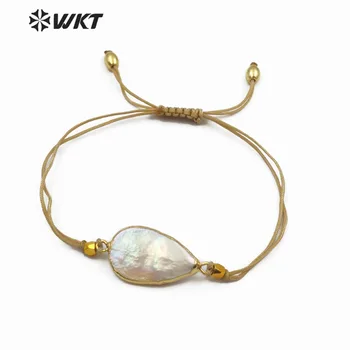 WT-B447 Naturlige Ferskvands Perle Smykker Håndlavet Perle Armbånd Dråbeformet Perle Med Guld Trim Boho Stil Armbånd Smykker