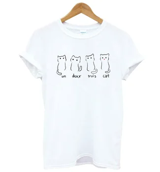Un, Deux, Trois Kat print Kvinder tshirt Bomuld Casual Sjove t-shirt Dame-Yong Pige Top Tee Drop Skib S-188