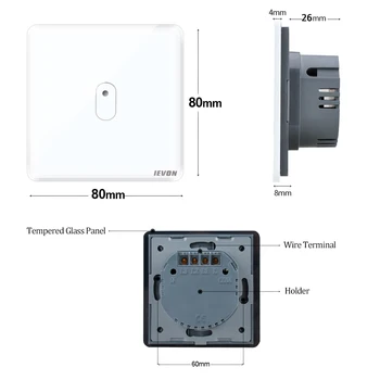 IEVON Luksus Væggen Touch Sensor Skifte til EU/UK Standard Lys Grå Krystal Glas Touch Skift Power 1/2/3 Gang 1 Måde AC 220