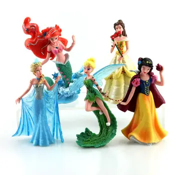 Disney 5Pcs/Set 10-12cm Høj Kvalitet Pvc Action Figurer, Søde Tegneserie Mini Prinsesse Frosne Elsa Havfrue Legetøj Modeller Piger Gaver