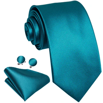 Hi-Tie Herre Blå Bånd Lommetørklæde Manchetknapper Sæt Med Tilbehør Kæde Silke Luksus Mode Slips til Mænd Classic Business