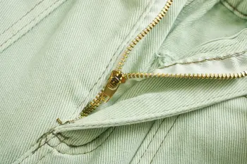 2020 hvid grøn jeans denim paperbage bukser lommer foran med høj talje jeans ankel længde streetwear