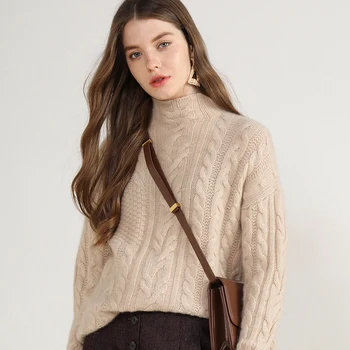 High-end 8 lags cashmere rullekrave sweater kvinde, efterår og vinter trøjer damer mode kabel varm strikket jumper toppe