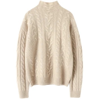 High-end 8 lags cashmere rullekrave sweater kvinde, efterår og vinter trøjer damer mode kabel varm strikket jumper toppe
