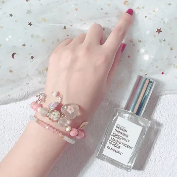Sweet Ocean Ferie Style Smykker koreanske Simpel Lille Frisk Pink Crystal Beaded Armbånd til Pige Kvinder Mode Tilbehør