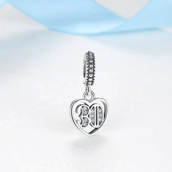 Ægte 925 Sterling Sølv Perle 30 År Af Kærlighed Krystal Vedhæng Perler Passer Oprindelige DIY Armbånd Charms Smykker