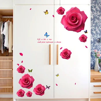 [shijuekongjian] Romantisk Røde Roser Wall Stickers DIY Blomst Vægmaleri Decals til Stue, Sovesal Wedding Room Dekoration