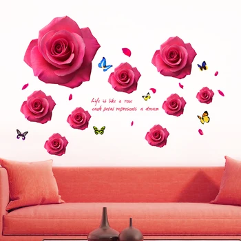 [shijuekongjian] Romantisk Røde Roser Wall Stickers DIY Blomst Vægmaleri Decals til Stue, Sovesal Wedding Room Dekoration