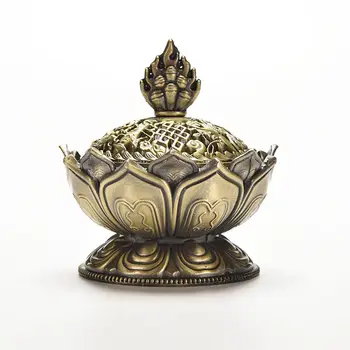 Tibetanske Lotus Røgelse Brænder Legeringen Bronze Mini Røgelse Brænder Incensory Metal Craft Home Decor 7.8*7.2*6.0 cm