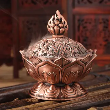 Tibetanske Lotus Røgelse Brænder Legeringen Bronze Mini Røgelse Brænder Incensory Metal Craft Home Decor 7.8*7.2*6.0 cm
