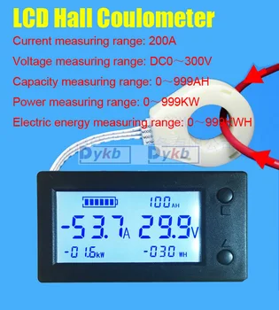 DC 300V 200A Batteri Monitor Combo Meter Digitale Hall Sensor coulombmeter VOLT Amperemeter Spænding Strøm Kapacitet Energy Power