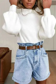 Koreansk Mode Damer lanterne Ærme Kvinder at Strikke en Sweater Solid Rullekrave, Pullover Og Jumper Løs Sweater Hot Salg