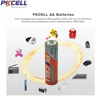 8stk PKCELL Battreia aa 2500mWh NIZN AA Genopladelige Batteri 1,6 V højeste 1,8 v Med 2 stk batteri kasser hold sag