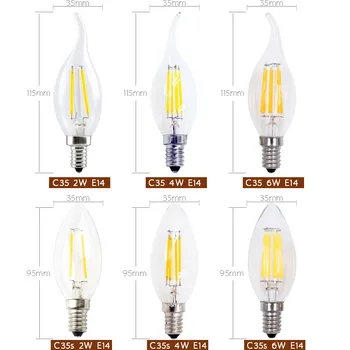6stk Retro Vintage Edison LED Pære Lys Lampe E14 Filament-Lys AC 110V220V Glas Pære Lampe 2W 4W 6W LED Pære Lysekrone