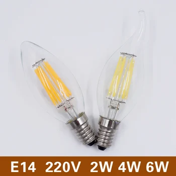 6stk Retro Vintage Edison LED Pære Lys Lampe E14 Filament-Lys AC 110V220V Glas Pære Lampe 2W 4W 6W LED Pære Lysekrone