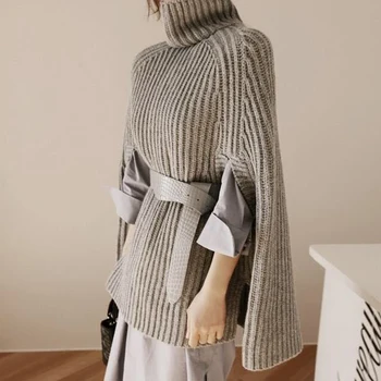 Oversize Sweater Mode Kappe Vinteren Kvinder Poncho Batwing Strikket Damer Rullekrave Sexet Plus Size Falde Løs Europa, Amerika