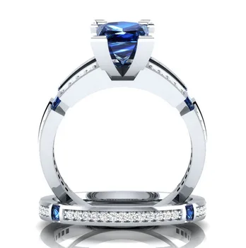 2021 nye luksus blå farve prinsesse 925 sterling sølv ring sæt til kvinder dame jubilæum gave smykker bulk sælge R5862