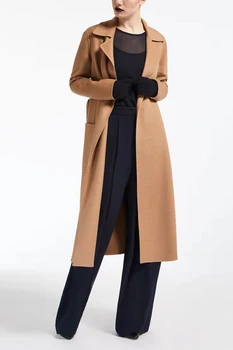 Plus størrelse 2XL Vinter Mode Solid Uld Frakke med Lange Ærmer, Lange slanke bælte Uldne Frakke