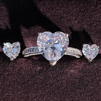 925 Sterling Sølv Smykker sæt halo Engagement ring rundt stud øreringe til Bryllup, jul, Valentinsdag gave, fest J4921
