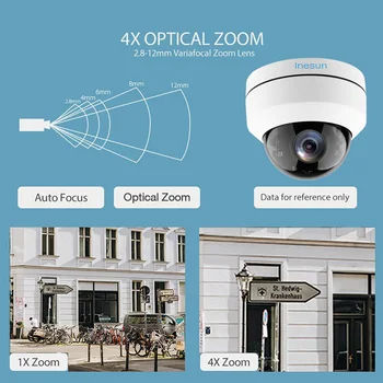 Inesun Udendørs 5MP PoE PTZ Security IP-Kamera 2560x1920P Super HD 4X Optisk Zoom PTZ Dome Kamera hærværkssikret Med vægbeslag