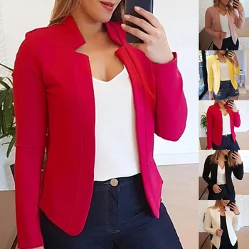 Efterår Mode Plus Size Farve Nr Knappen Blazer Kvinder langærmet Slim Office Suit Jakke Frakke Enkelt Breasted Alle-match